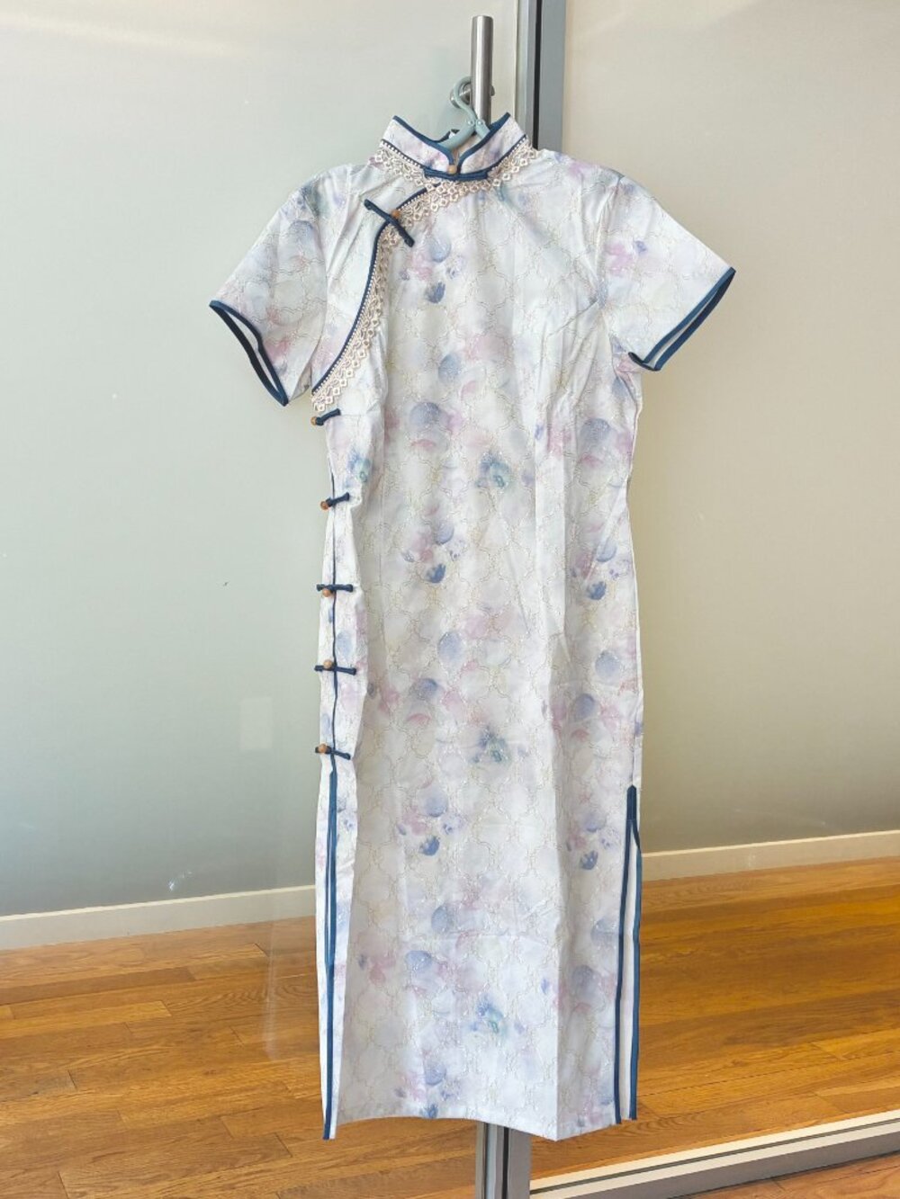 Blue Purple Lace Flora Qipao Long Dress - Chinese Traditional Cheongsam